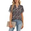 Zeagoo Womens Dressy Casual Shirts Short Sleeve V Neck Work Blouse Business Casual Summer Chiffon Tops(Summer Flower)