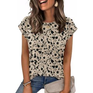 Zeagoo Womens Tops Summer Casual Cap Sleeve Tshirts Shirts Business Dressy Spring Fashion Outfits Trendy Clothes(Khaki Floral)