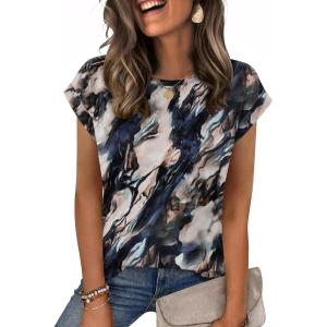 Zeagoo Womens Tops Summer Casual Cap Sleeve Tshirts Shirts Business Dressy Spring Fashion Outfits Trendy Clothes(Navy Printed)