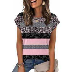Zeagoo Womens Tops Summer Casual Cap Sleeve Tshirts Shirts Business Dressy Spring Fashion Outfits Trendy Clothes(Pink Camo)