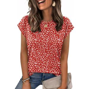 Zeagoo Womens Tops Summer Casual Cap Sleeve Tshirts Shirts Business Dressy Spring Fashion Outfits Trendy Clothes(Red Dots)