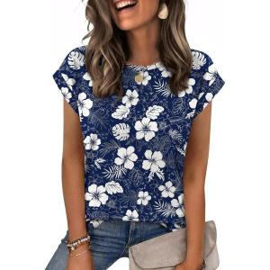 Zeagoo Womens Tops Summer Casual Cap Sleeve Tshirts Shirts Business Dressy Spring Fashion Outfits Trendy Clothes(Tropical Palms)