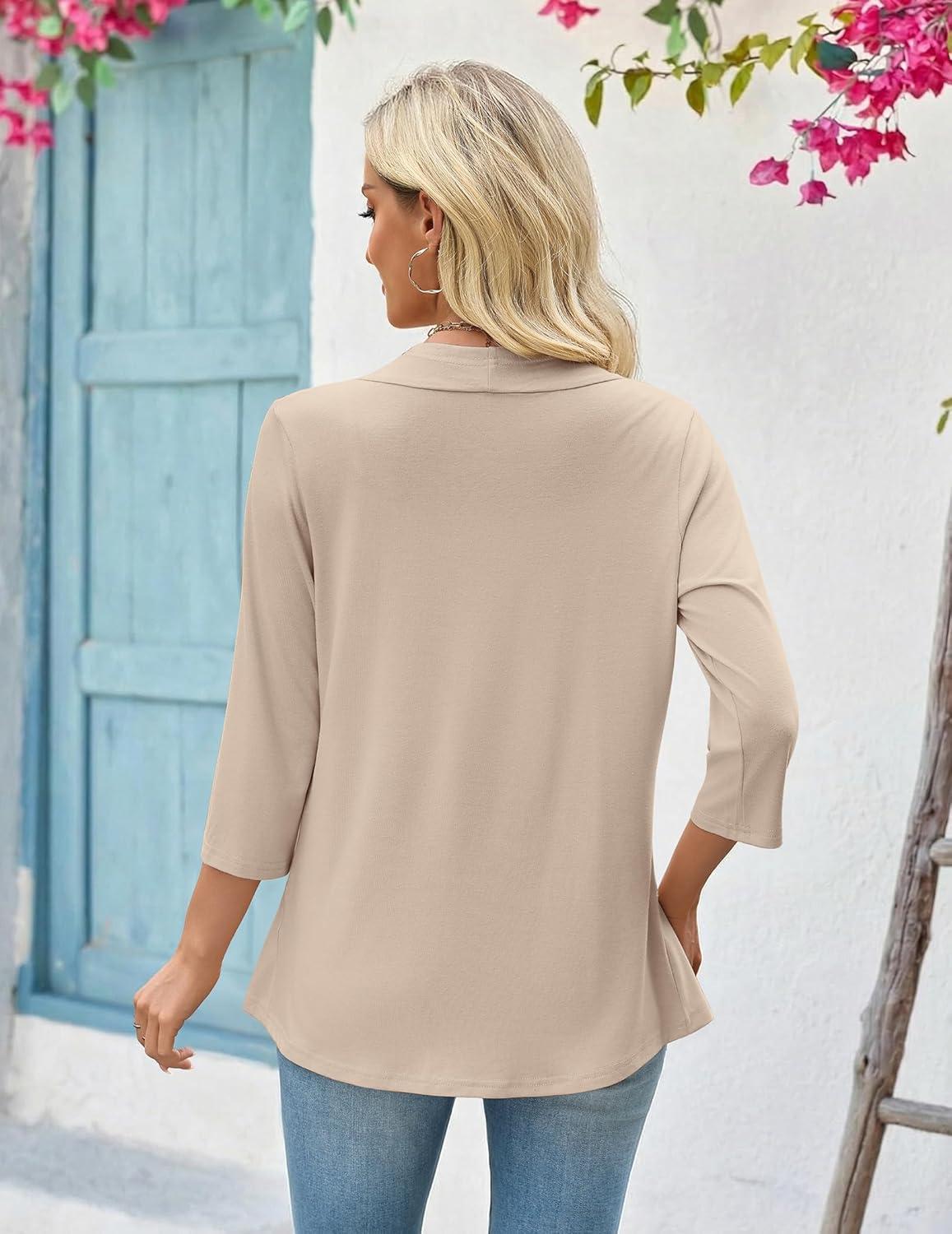 imageZeagoo Womens 2026 Summer 34 Sleeve Lightweight Cardigans Open Front Draped Ruffles Kimono CoverupsKhaki