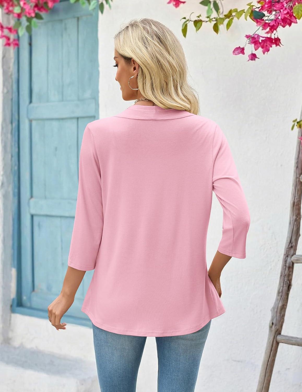 imageZeagoo Womens 2026 Summer 34 Sleeve Lightweight Cardigans Open Front Draped Ruffles Kimono CoverupsPink