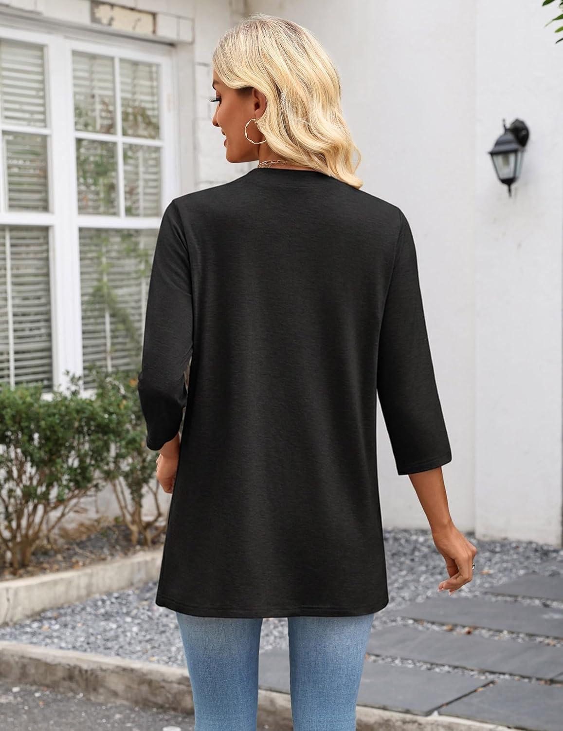 imageZeagoo Womens Casual Lightweight Cardigan 34 Sleeve Open Front Loose Thin Cardigans with PocketsAblack