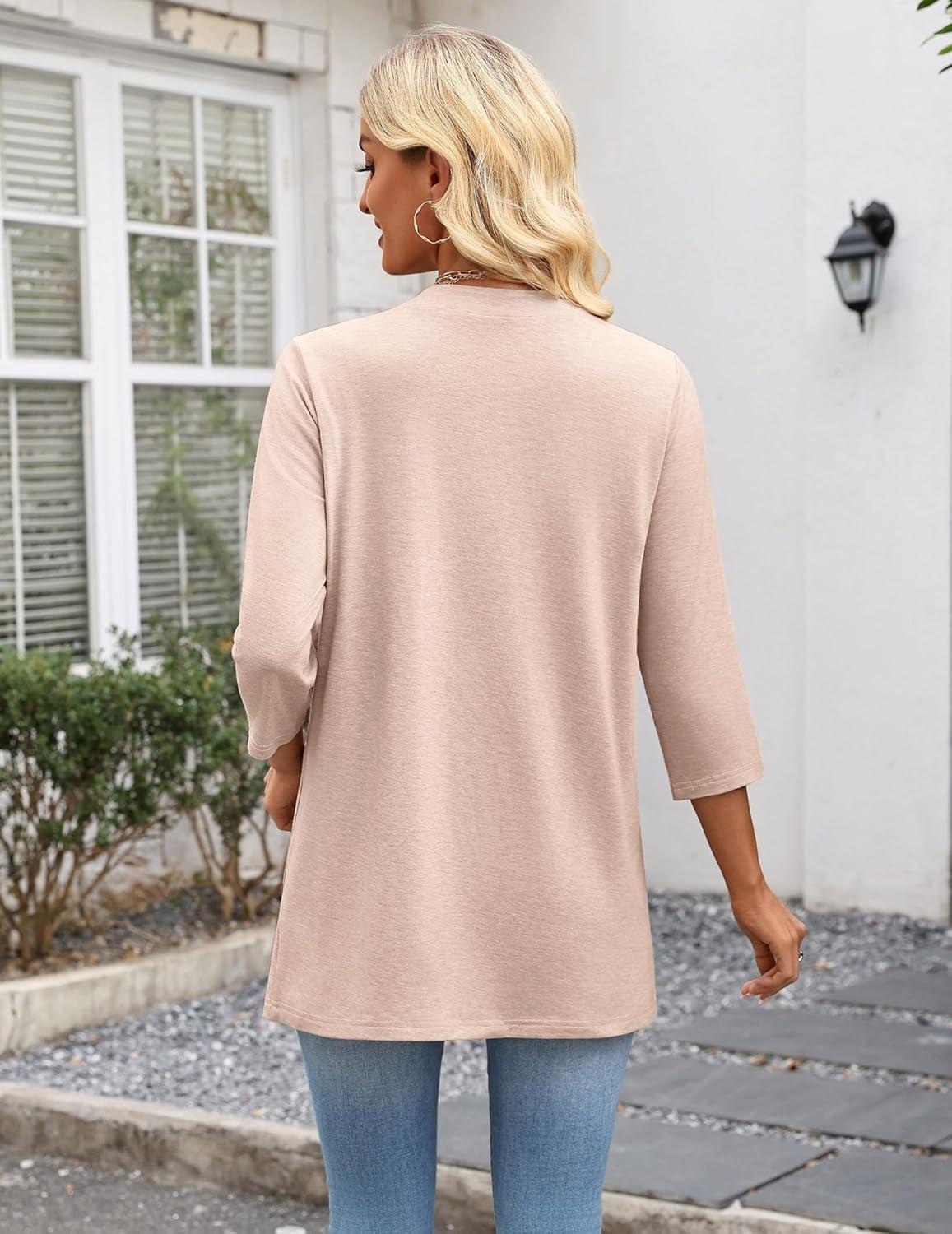 imageZeagoo Womens Casual Lightweight Cardigan 34 Sleeve Open Front Loose Thin Cardigans with PocketsChampagne