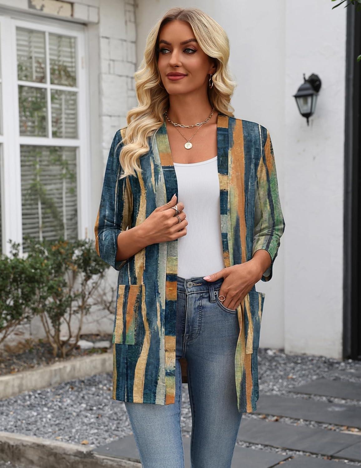 imageZeagoo Womens Casual Lightweight Cardigan 34 Sleeve Open Front Loose Thin Cardigans with PocketsCx289