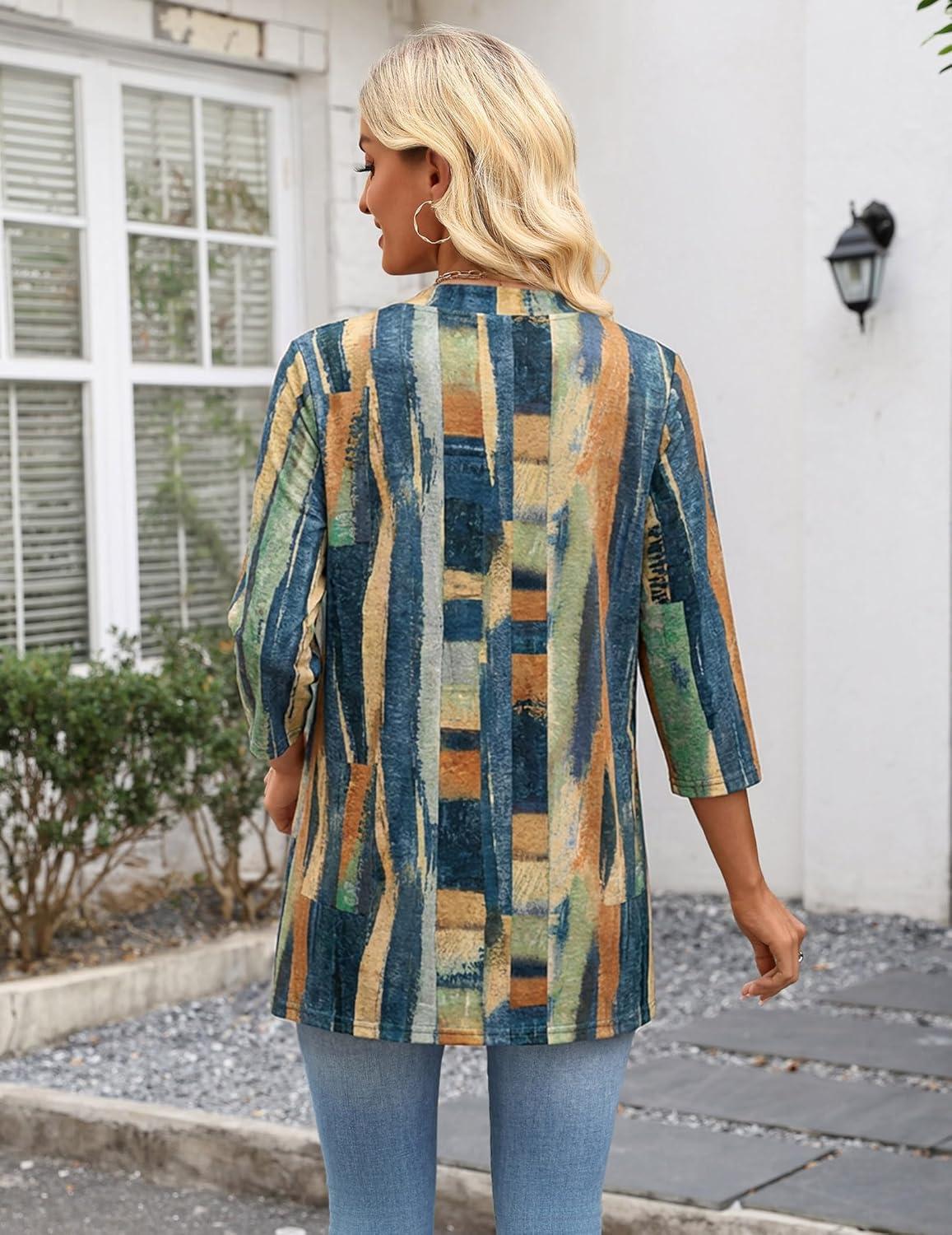 imageZeagoo Womens Casual Lightweight Cardigan 34 Sleeve Open Front Loose Thin Cardigans with PocketsCx289