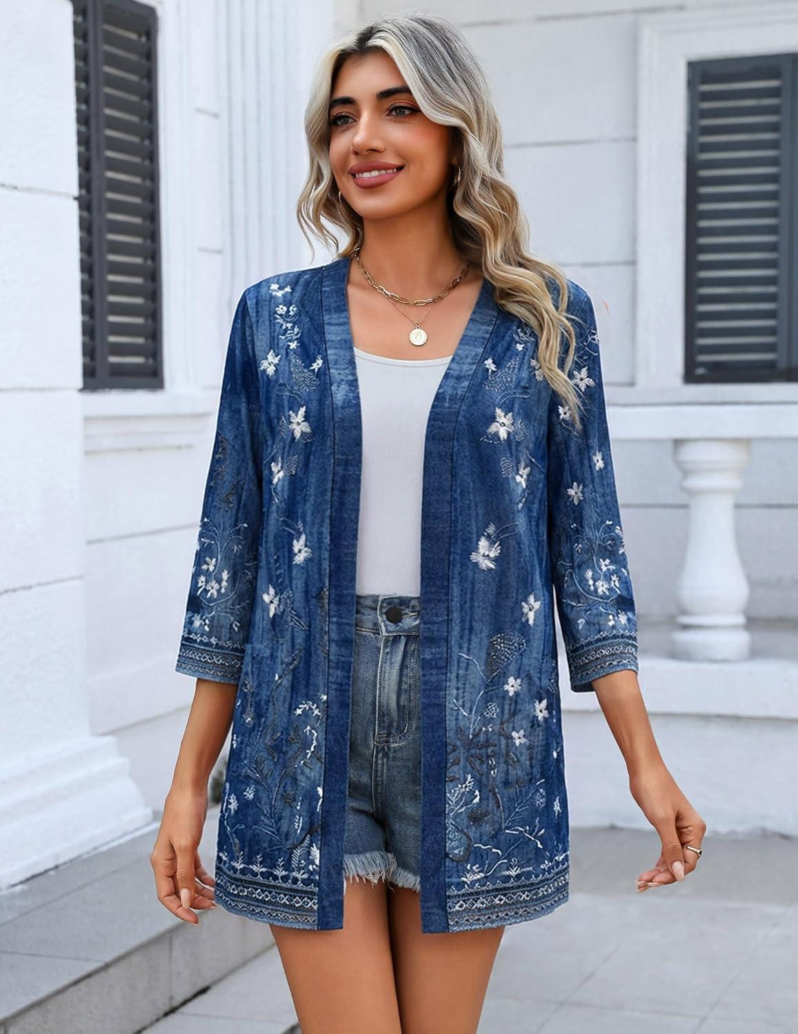 imageZeagoo Womens Casual Lightweight Cardigan 34 Sleeve Open Front Loose Thin Cardigans with PocketsMz845