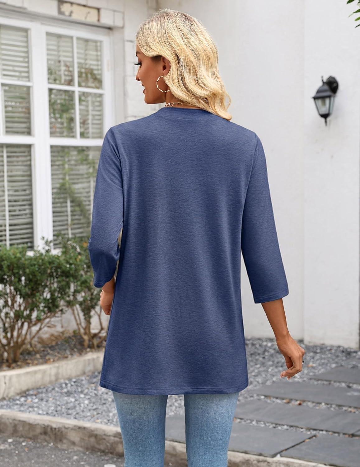 imageZeagoo Womens Casual Lightweight Cardigan 34 Sleeve Open Front Loose Thin Cardigans with PocketsNavy Blue