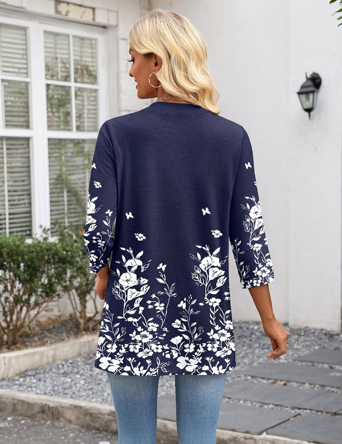 imageZeagoo Womens Casual Lightweight Cardigan 34 Sleeve Open Front Loose Thin Cardigans with PocketsSf103