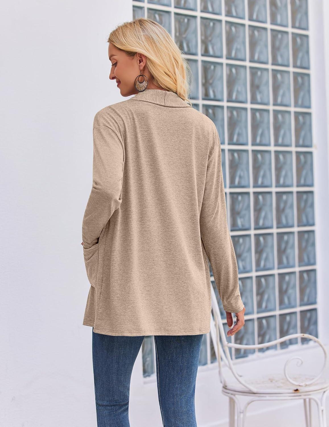 imageZeagoo Womens Lightweight Cardigan Open Front Long Sleeve Casual Loose Thin Cardigans with Pockets 2026Akhaki