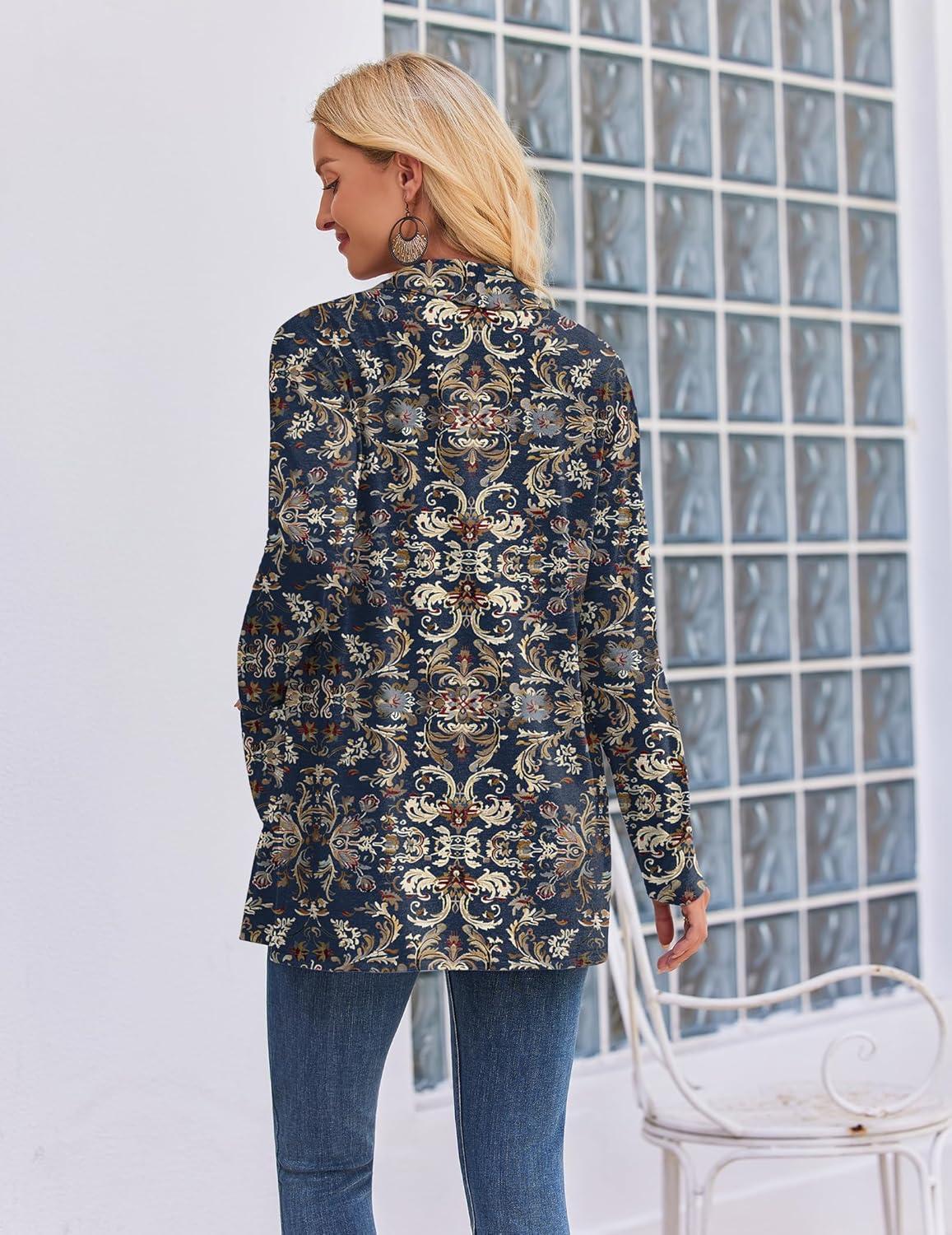 imageZeagoo Womens Lightweight Cardigan Open Front Long Sleeve Casual Loose Thin Cardigans with Pockets 2026Anavy Floral 869