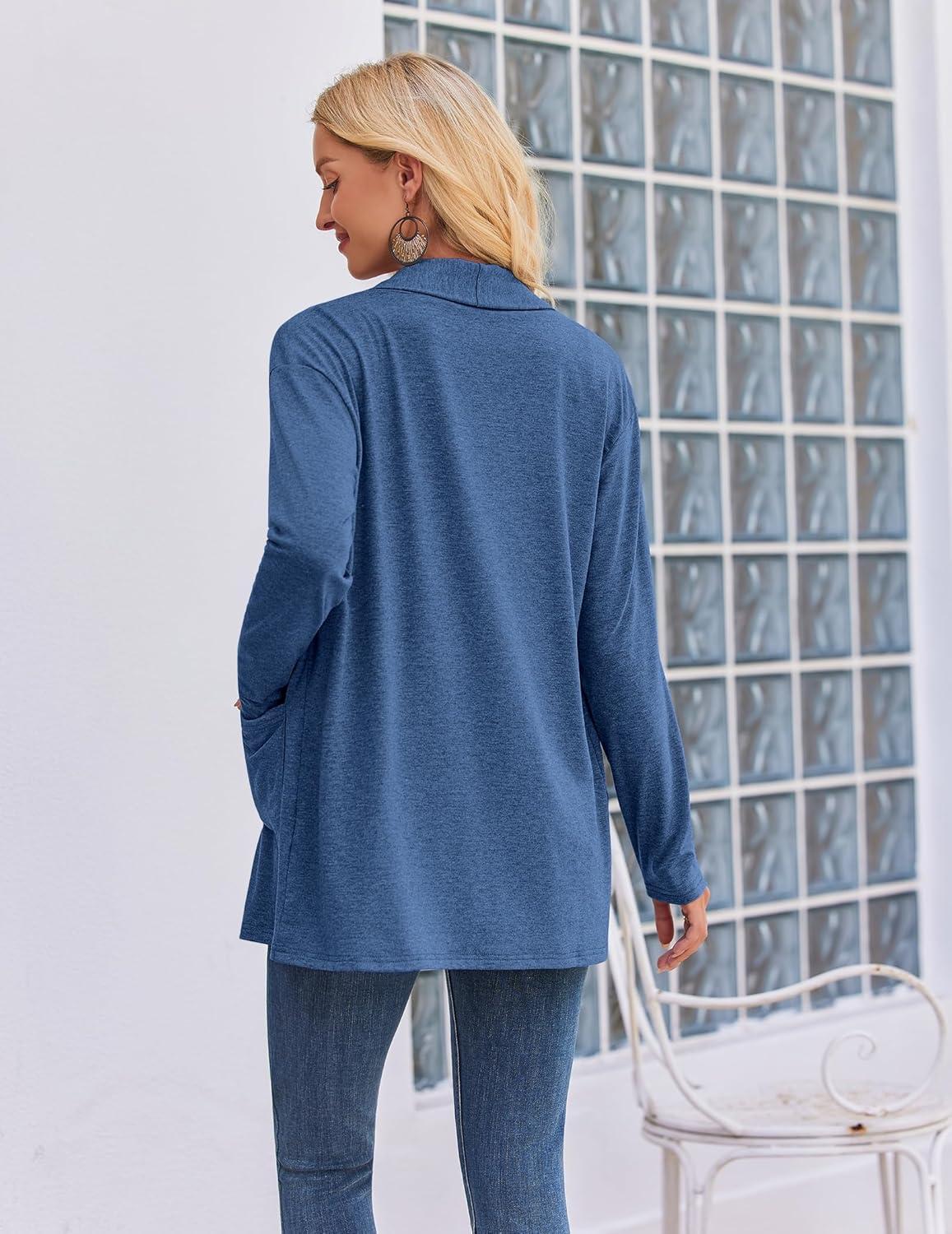imageZeagoo Womens Lightweight Cardigan Open Front Long Sleeve Casual Loose Thin Cardigans with Pockets 2026Blue