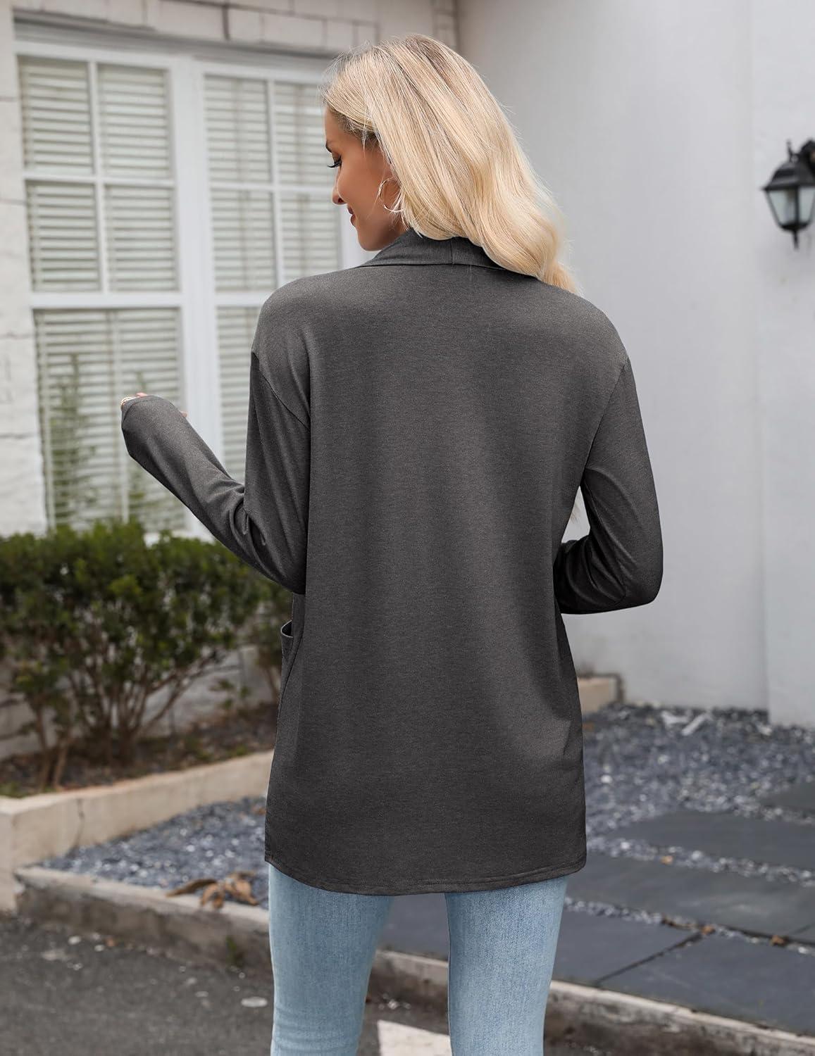 imageZeagoo Womens Lightweight Cardigan Open Front Long Sleeve Casual Loose Thin Cardigans with Pockets 2026Gray