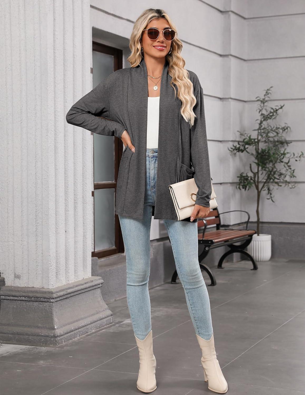 imageZeagoo Womens Lightweight Cardigan Open Front Long Sleeve Casual Loose Thin Cardigans with Pockets 2026Gray