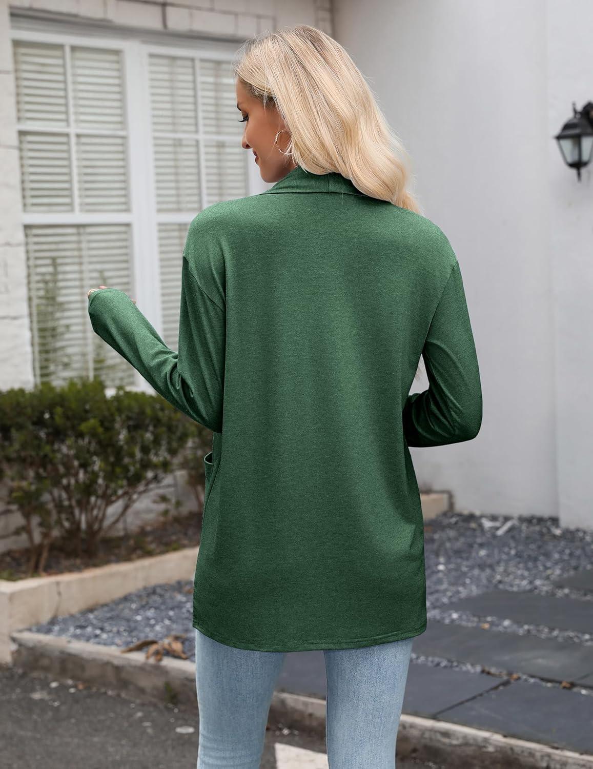 imageZeagoo Womens Lightweight Cardigan Open Front Long Sleeve Casual Loose Thin Cardigans with Pockets 2026Green