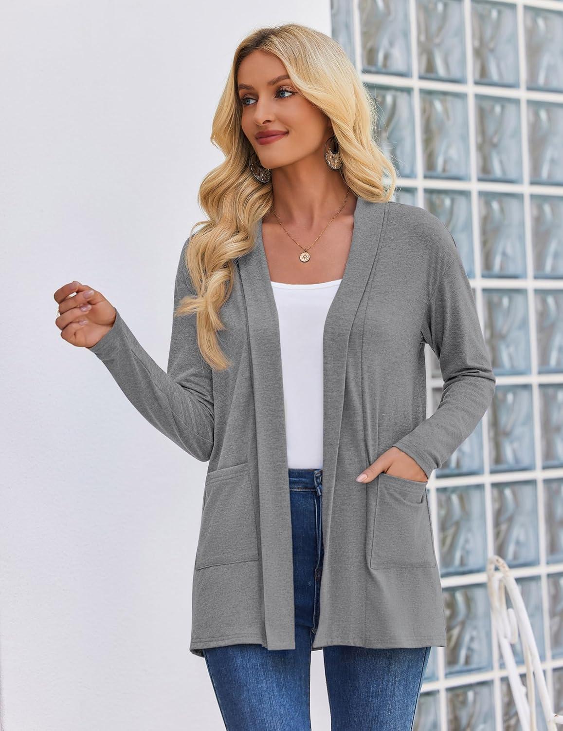 imageZeagoo Womens Lightweight Cardigan Open Front Long Sleeve Casual Loose Thin Cardigans with Pockets 2026Light Grey