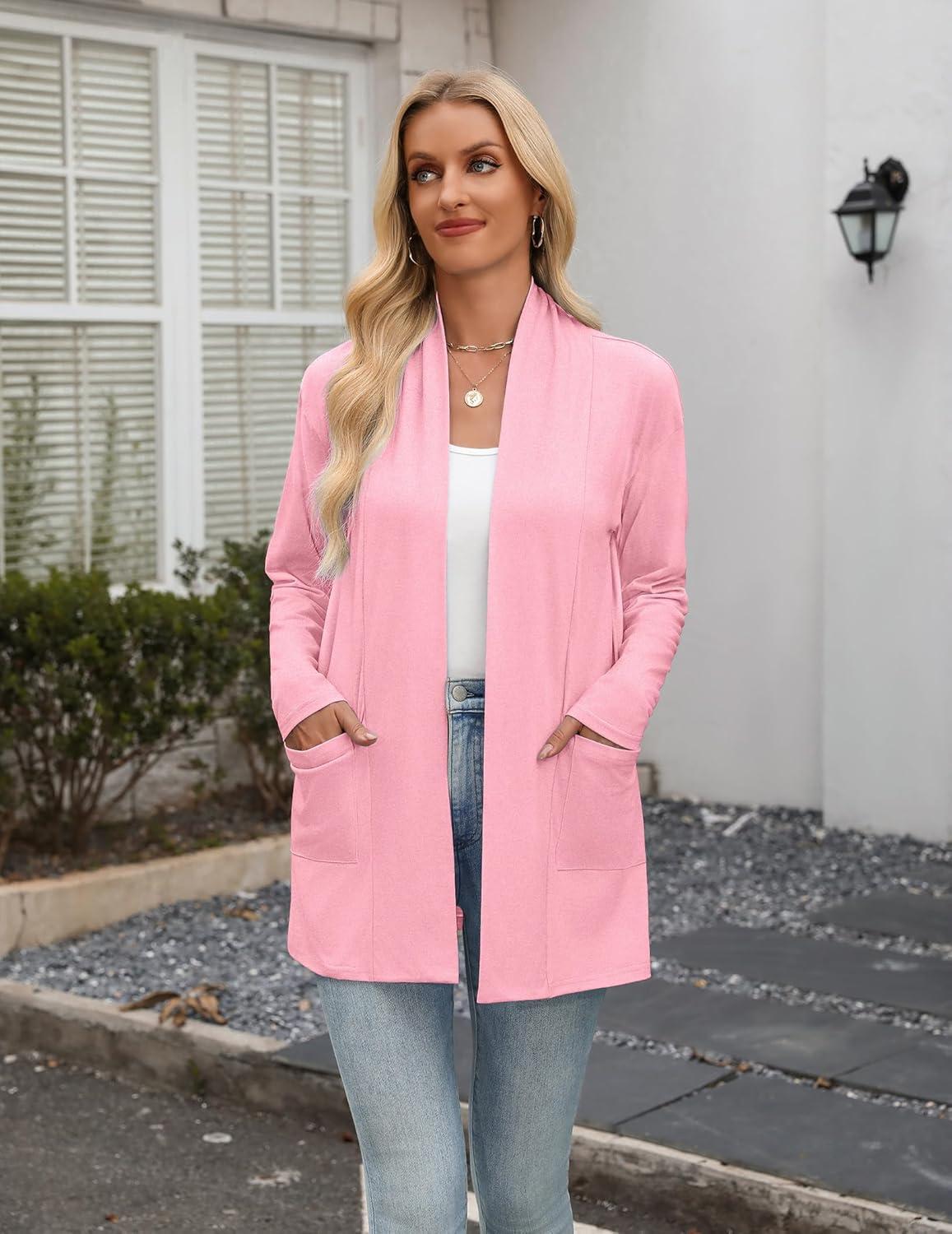 imageZeagoo Womens Lightweight Cardigan Open Front Long Sleeve Casual Loose Thin Cardigans with Pockets 2026Light Pink