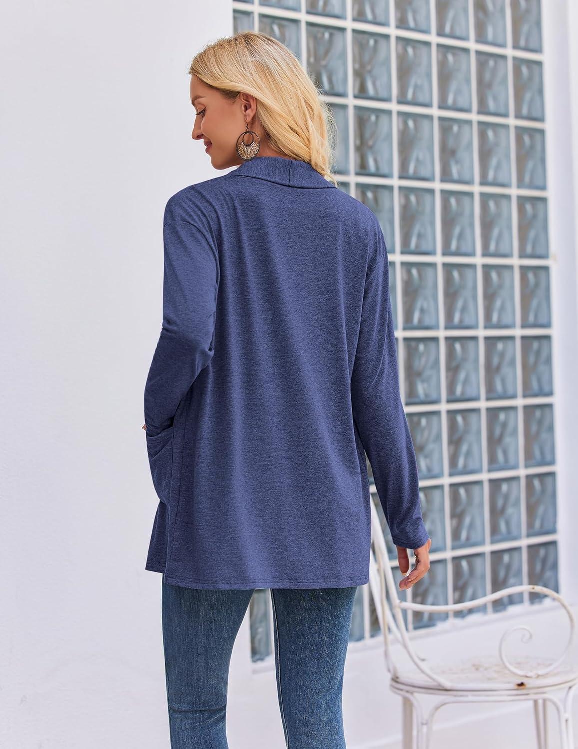 imageZeagoo Womens Lightweight Cardigan Open Front Long Sleeve Casual Loose Thin Cardigans with Pockets 2026Navy Blue