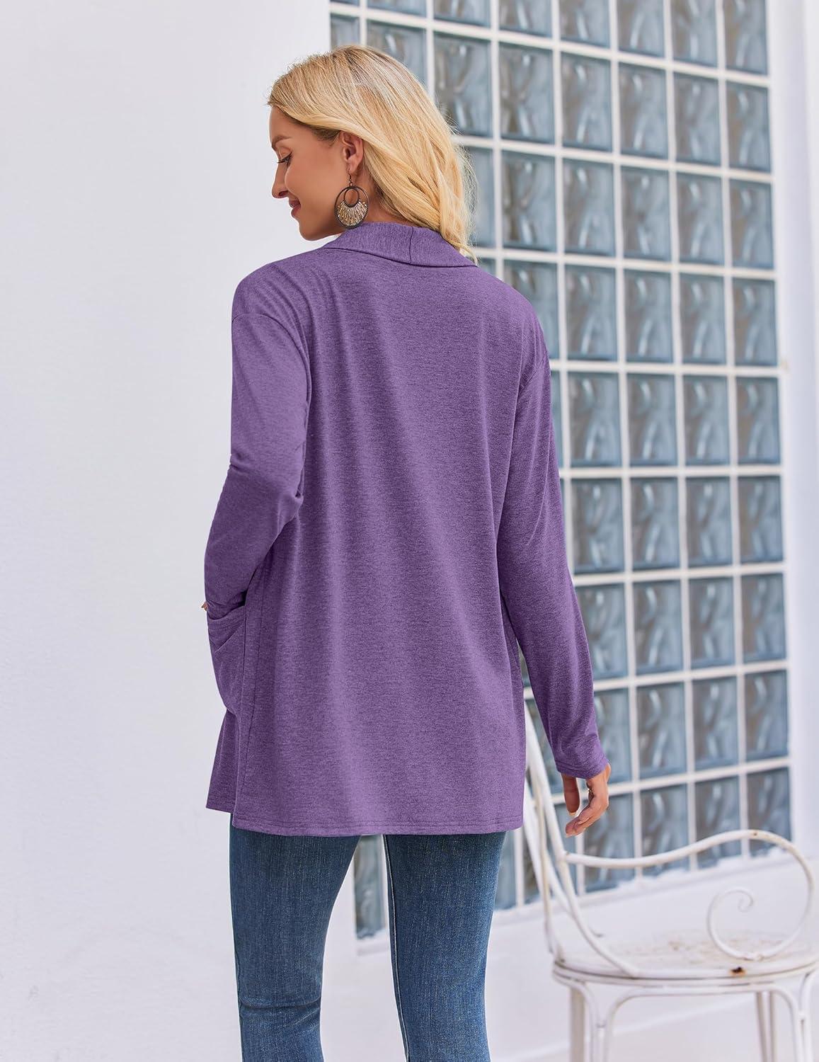 imageZeagoo Womens Lightweight Cardigan Open Front Long Sleeve Casual Loose Thin Cardigans with Pockets 2026Purple