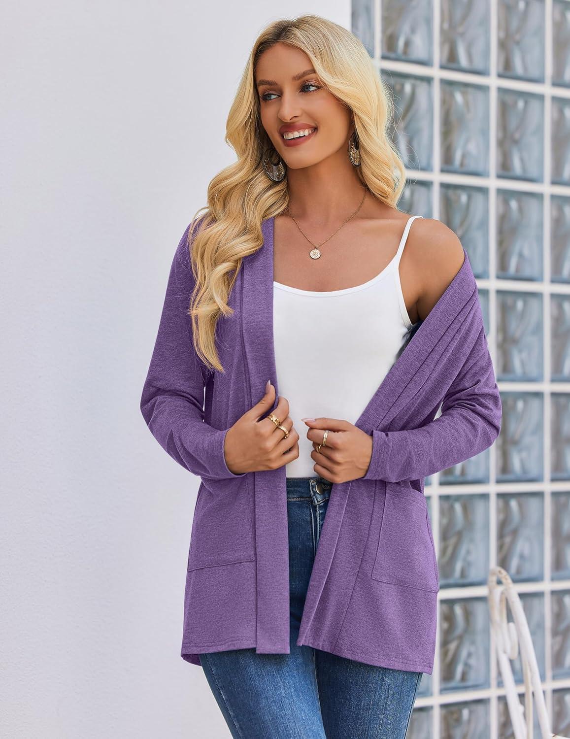 imageZeagoo Womens Lightweight Cardigan Open Front Long Sleeve Casual Loose Thin Cardigans with Pockets 2026Purple
