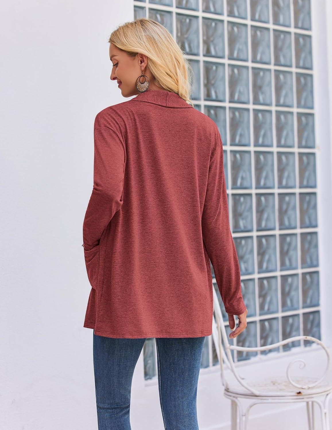 imageZeagoo Womens Lightweight Cardigan Open Front Long Sleeve Casual Loose Thin Cardigans with Pockets 2026Red