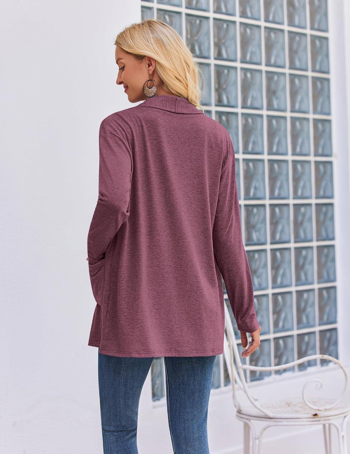 imageZeagoo Womens Lightweight Cardigan Open Front Long Sleeve Casual Loose Thin Cardigans with Pockets 2026Wine Red