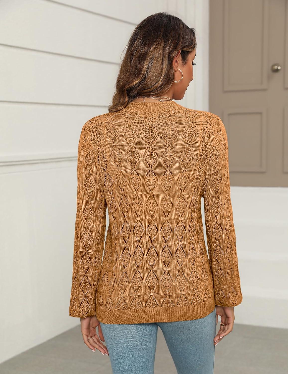 imageZeagoo Womens Lightweight Crochet Cropped Cardigan 2026 V Neck Long Sleeve Button up Bolero Shrug SweaterLight Brown