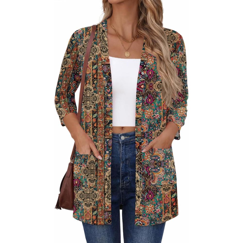 imageZeagoo Womens Casual Lightweight Cardigan 34 Sleeve Open Front Loose Thin Cardigans with PocketsAmz721