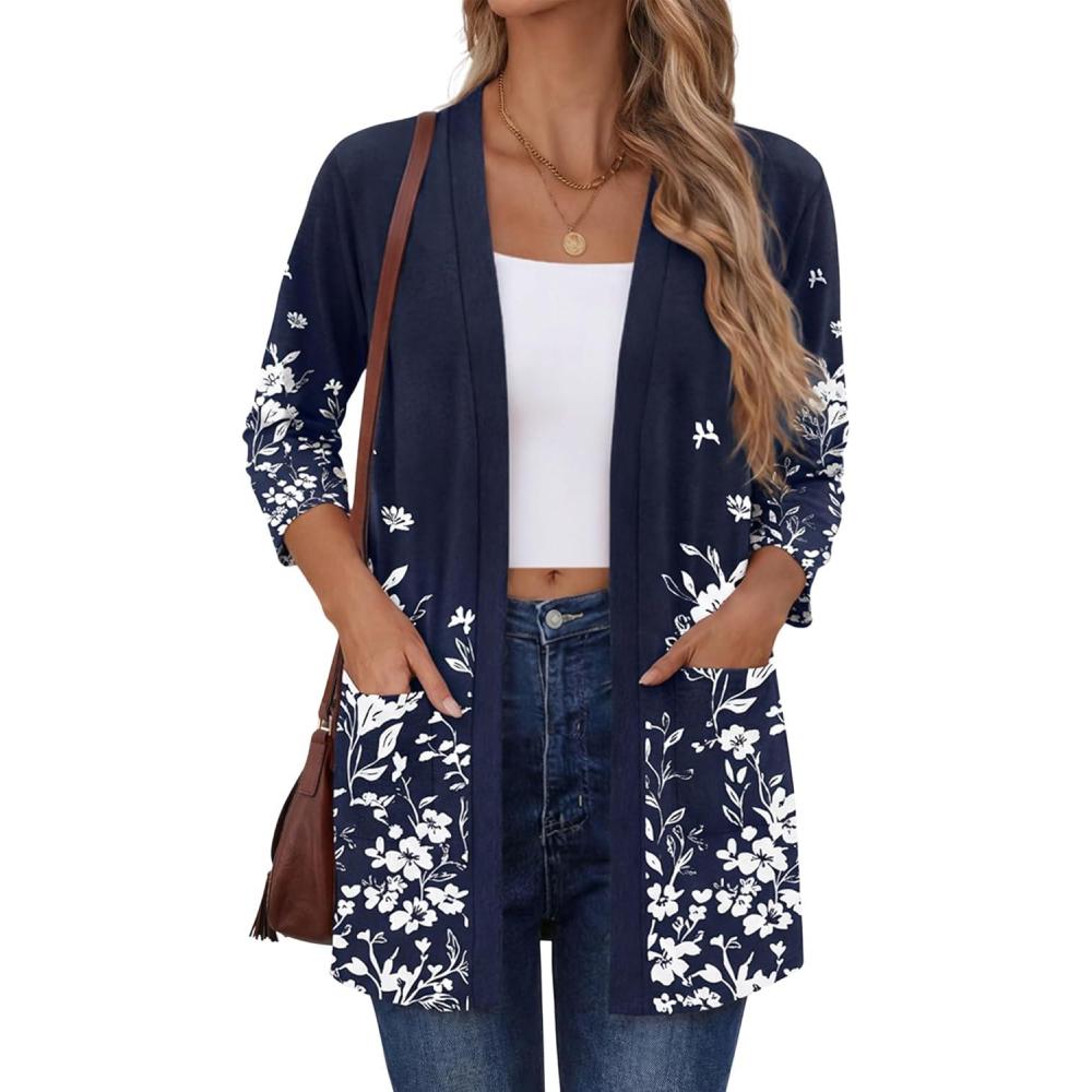 imageZeagoo Womens Casual Lightweight Cardigan 34 Sleeve Open Front Loose Thin Cardigans with PocketsSf103