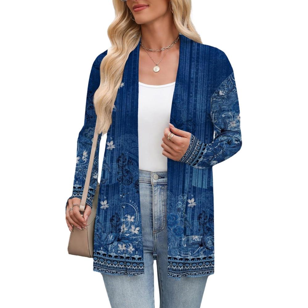 imageZeagoo Womens Lightweight Cardigan Open Front Long Sleeve Casual Loose Thin Cardigans with Pockets 2026Aflower Navy