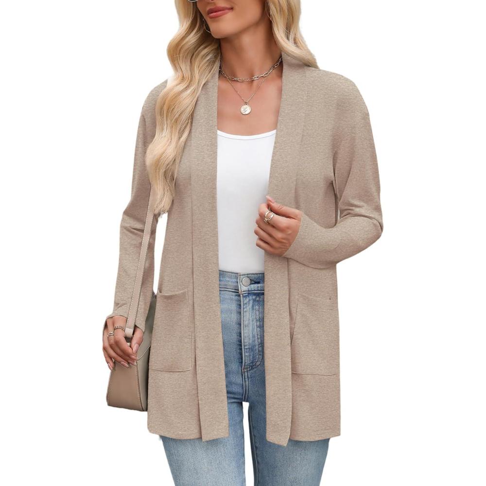 imageZeagoo Womens Lightweight Cardigan Open Front Long Sleeve Casual Loose Thin Cardigans with Pockets 2026Akhaki