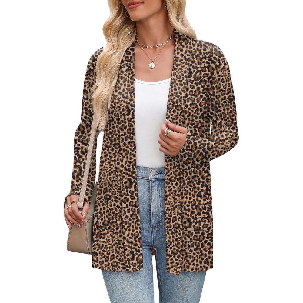 imageZeagoo Womens Lightweight Cardigan Open Front Long Sleeve Casual Loose Thin Cardigans with Pockets 2026Aleopard Print