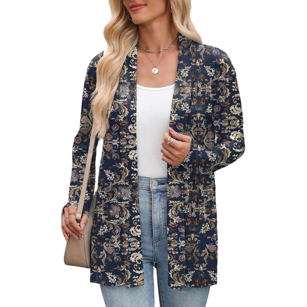 imageZeagoo Womens Lightweight Cardigan Open Front Long Sleeve Casual Loose Thin Cardigans with Pockets 2026Anavy Floral 869