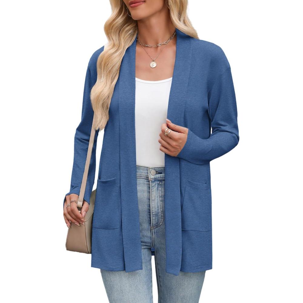imageZeagoo Womens Lightweight Cardigan Open Front Long Sleeve Casual Loose Thin Cardigans with Pockets 2026Blue
