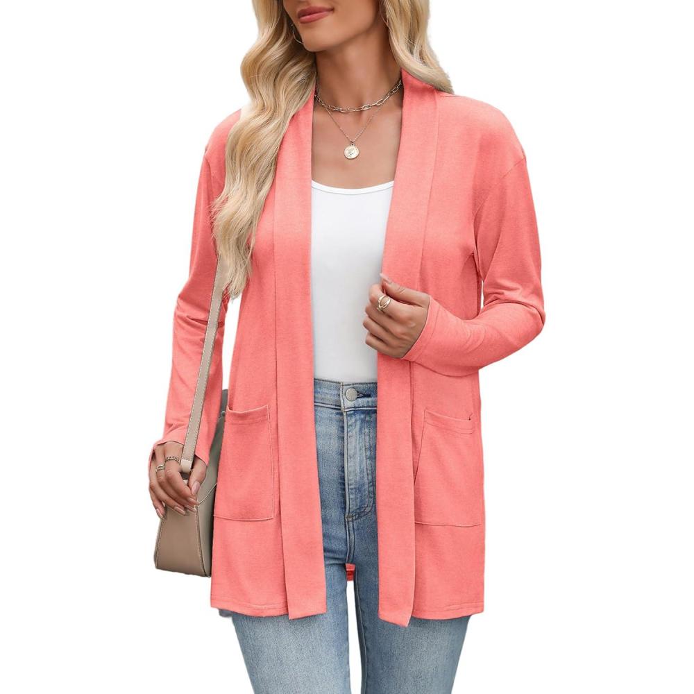 imageZeagoo Womens Lightweight Cardigan Open Front Long Sleeve Casual Loose Thin Cardigans with Pockets 2026Coral
