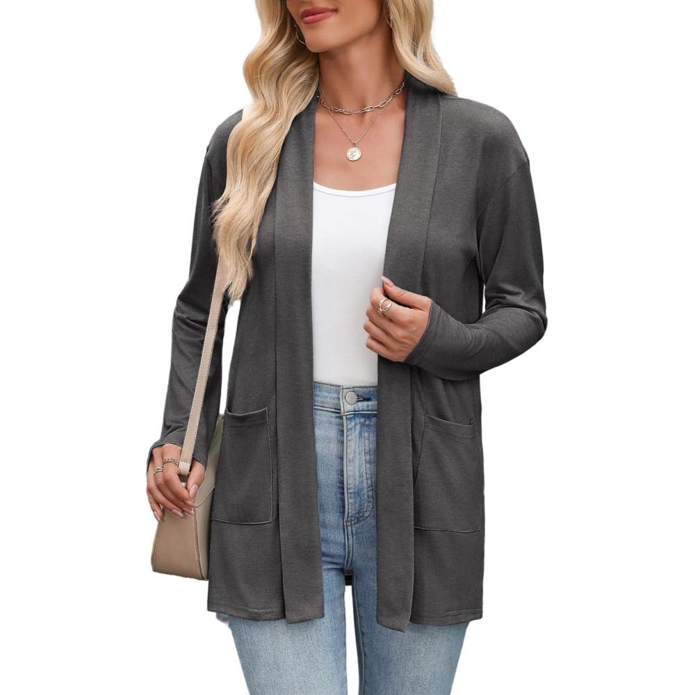 imageZeagoo Womens Lightweight Cardigan Open Front Long Sleeve Casual Loose Thin Cardigans with Pockets 2026Gray