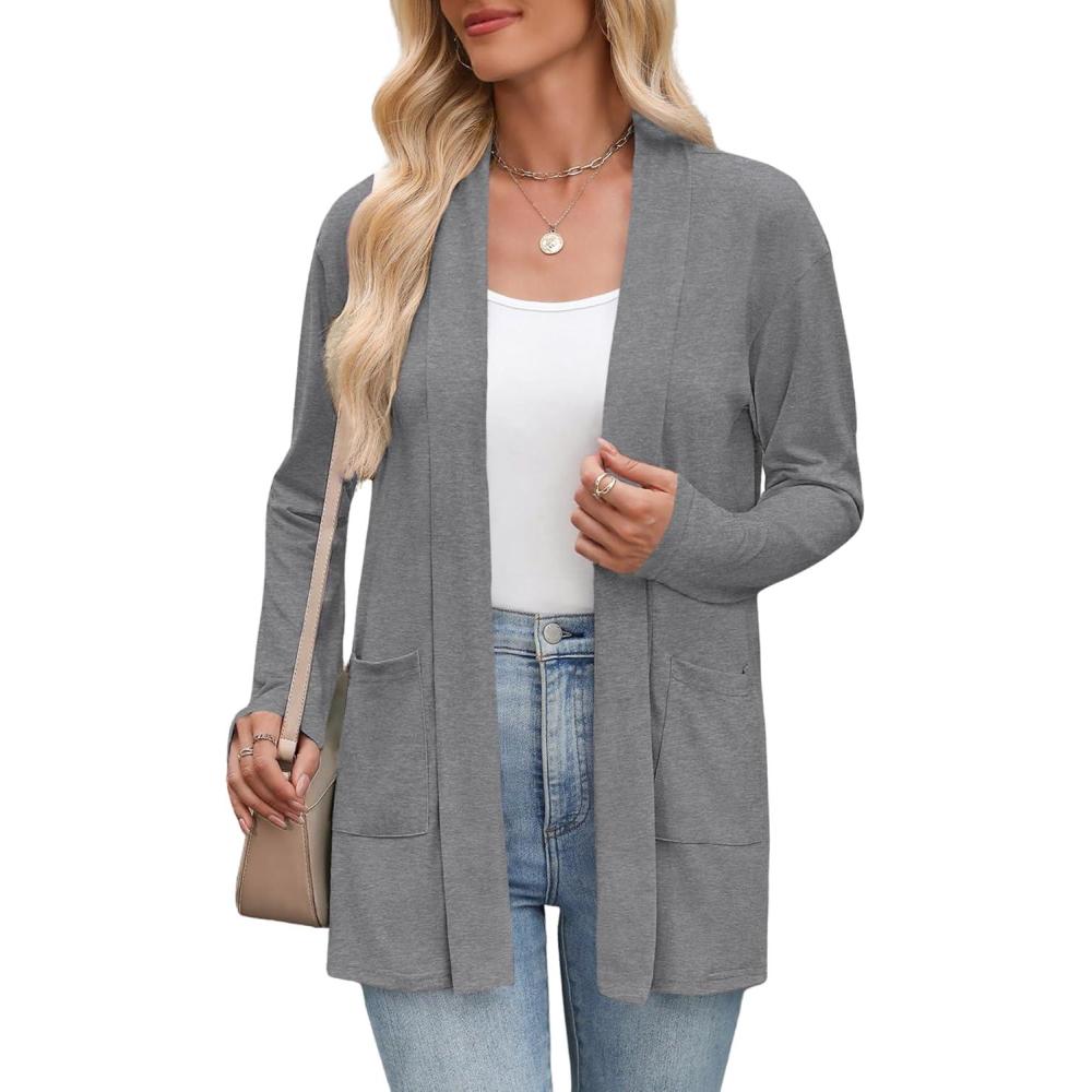 imageZeagoo Womens Lightweight Cardigan Open Front Long Sleeve Casual Loose Thin Cardigans with Pockets 2026Light Grey