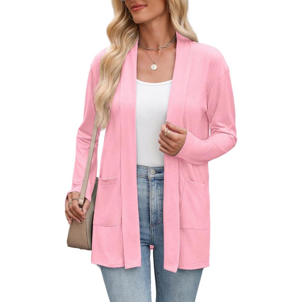 imageZeagoo Womens Lightweight Cardigan Open Front Long Sleeve Casual Loose Thin Cardigans with Pockets 2026Light Pink