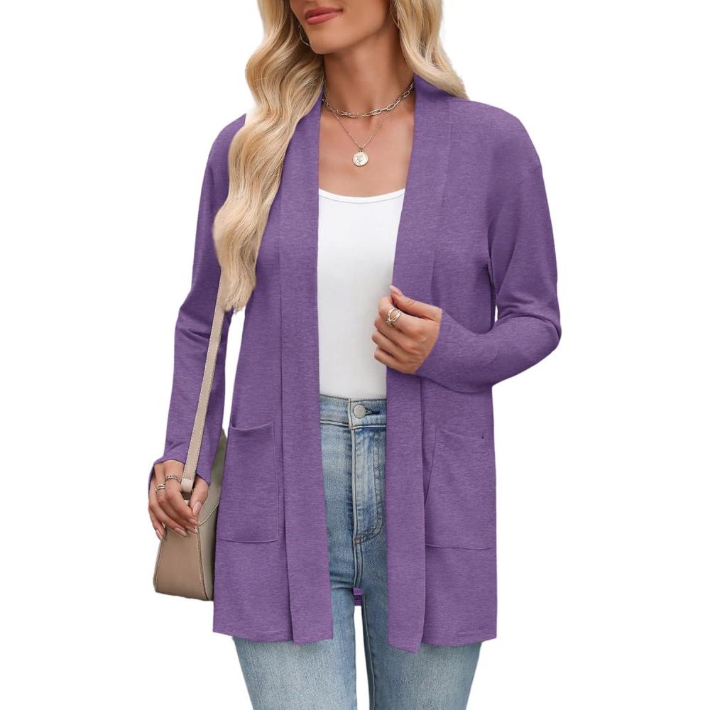 imageZeagoo Womens Lightweight Cardigan Open Front Long Sleeve Casual Loose Thin Cardigans with Pockets 2026Purple