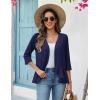 Zeagoo Women’s 2026 Summer 3/4 Sleeve Lightweight Cardigans Open Front Draped Ruffles Kimono Coverups(Navy Blue)