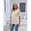Zeagoo Womens Short Sleeve Sweater 2026 Summer V Neck Lightweight Sweater Tops Dressy Ribbed Knit Outfits with Buttons(Beige)