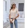 Zeagoo Womens Short Sleeve Sweater 2026 Summer V Neck Lightweight Sweater Tops Dressy Ribbed Knit Outfits with Buttons(Beige)