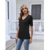 Zeagoo Womens Short Sleeve Sweater 2026 Summer V Neck Lightweight Sweater Tops Dressy Ribbed Knit Outfits with Buttons(Black)
