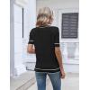 Zeagoo Womens Short Sleeve Sweater 2026 Summer V Neck Lightweight Sweater Tops Dressy Ribbed Knit Outfits with Buttons(Black-white)