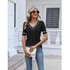 Zeagoo Womens Short Sleeve Sweater 2026 Summer V Neck Lightweight Sweater Tops Dressy Ribbed Knit Outfits with Buttons(Black-white)