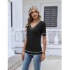 Zeagoo Womens Short Sleeve Sweater 2026 Summer V Neck Lightweight Sweater Tops Dressy Ribbed Knit Outfits with Buttons(Black-white)