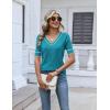 Zeagoo Womens Short Sleeve Sweater 2026 Summer V Neck Lightweight Sweater Tops Dressy Ribbed Knit Outfits with Buttons(Blue Green-white)