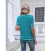 Zeagoo Womens Short Sleeve Sweater 2026 Summer V Neck Lightweight Sweater Tops Dressy Ribbed Knit Outfits with Buttons(Blue Green-white)